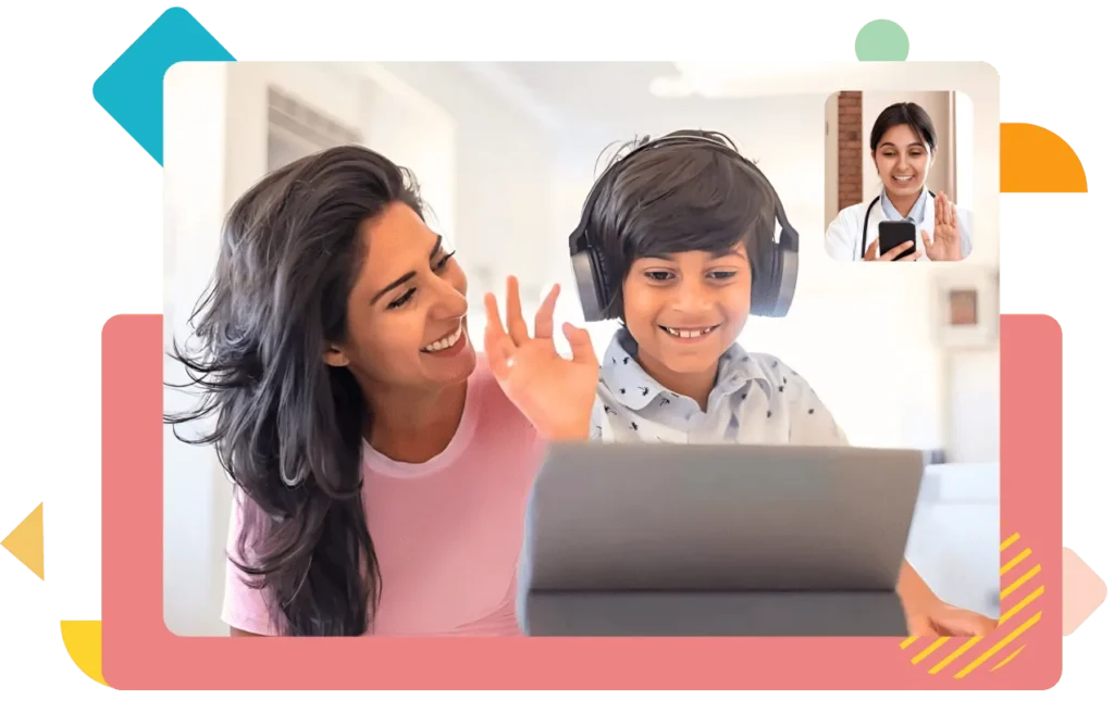 Mother and child in online speech therapy session